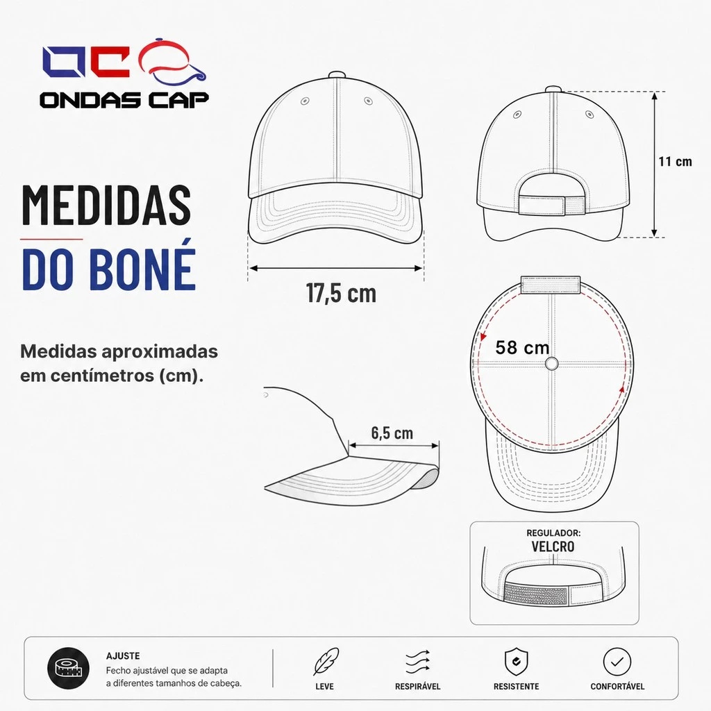 Medidas do boné com fechamento em velcro