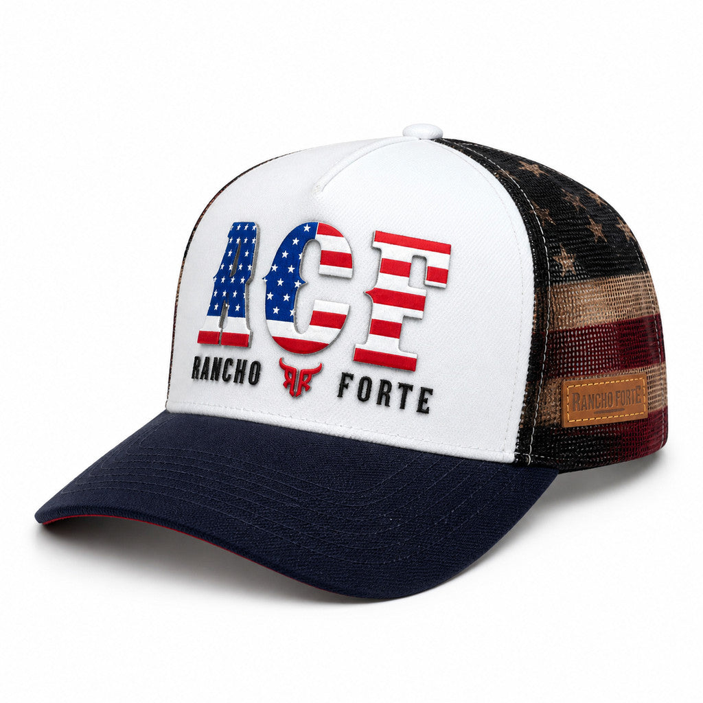 Boné Trucker EUA Americano Country Telinha Aba Curva Bandeira Estados Unidos - Rancho Forte