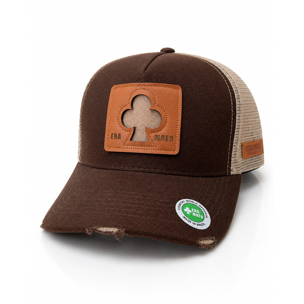 Boné Era Mato Trucker Aba Curva Telinha Patch Couro Trevo